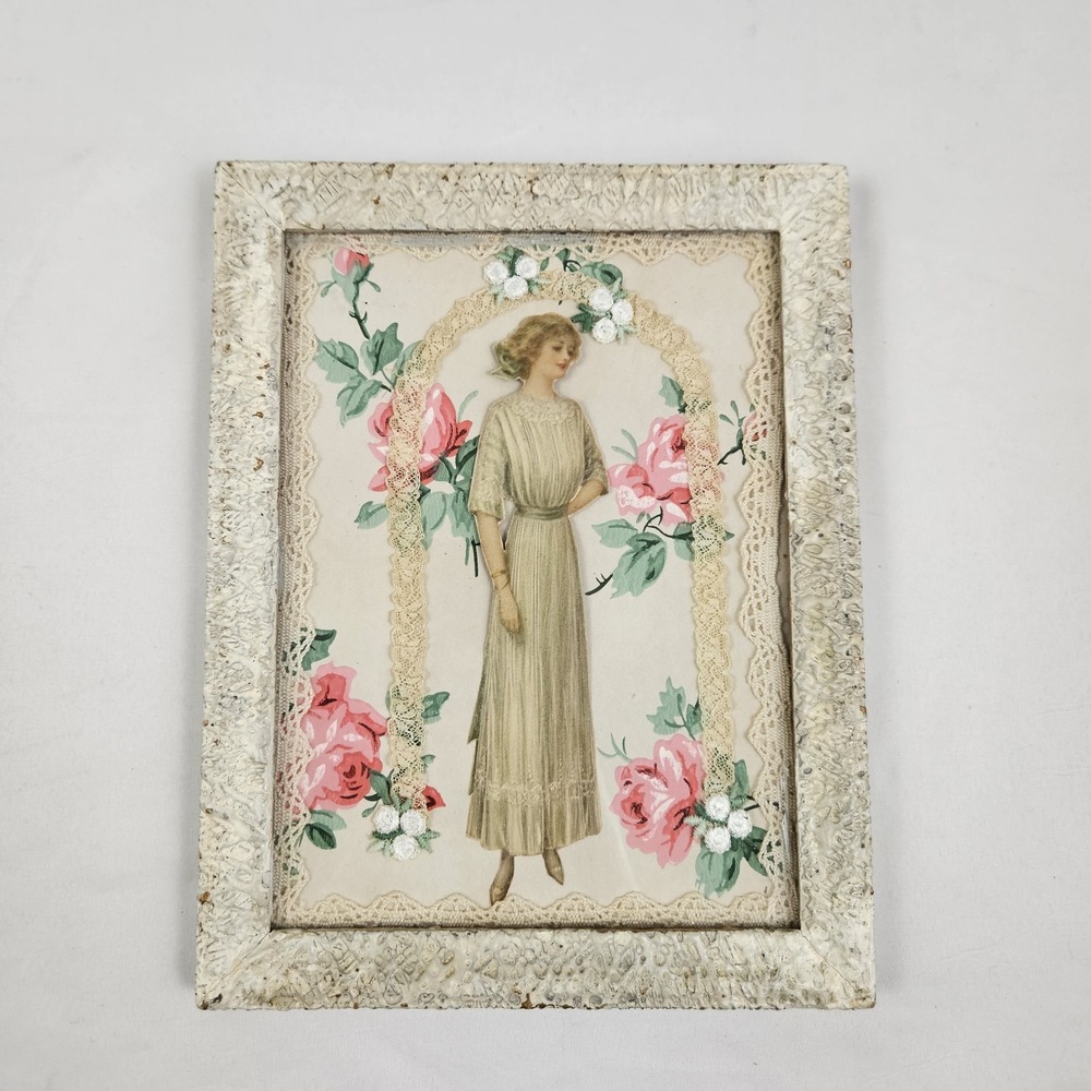 Vtg Paper Doll Collage Picture Wall Decor Hanging Ornate Frame French Victorian